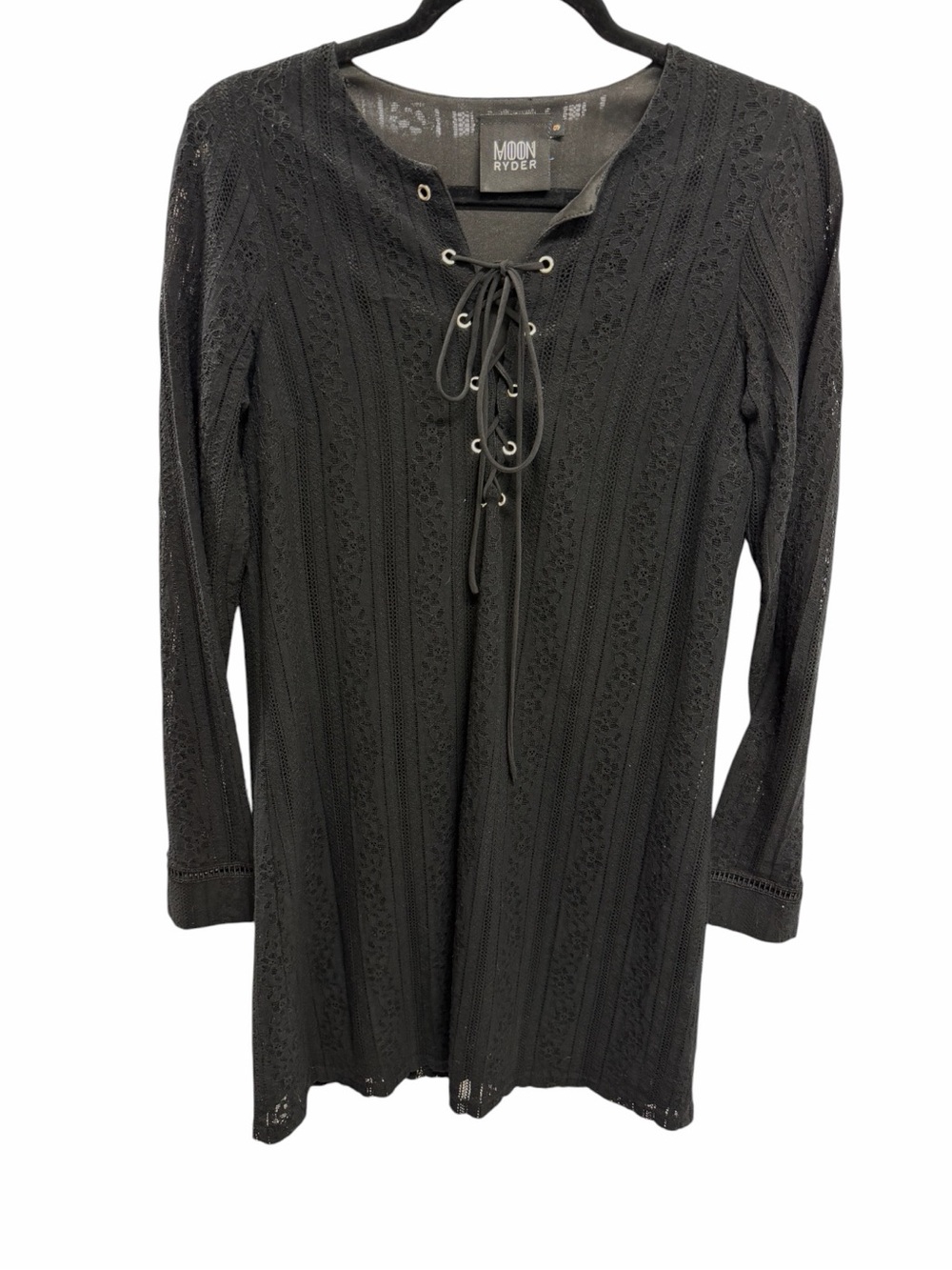 Moon Ryder Boutique Black Lace-Up Knit Dress Goth Long Sleeve Cotton Small